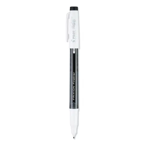 Pilot® FriXion Fineliner Erasable Porous Point Pen, Fine 0.6 mm, Black Ink, Black/White Barrel, Dozen