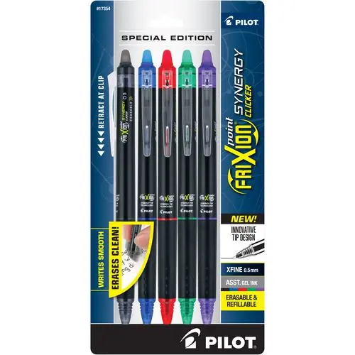 Pilot® FriXion Synergy Clicker Erasable Gel Pen, Retractable, Extra-Fine 0.5 mm, Assorted Ink & Barrel Colors, 5/Pack
