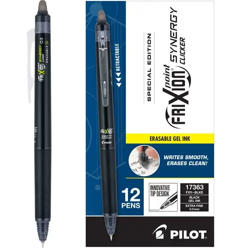 Pilot® FriXion Synergy Clicker Erasable Gel Pen, Extra-Fine 0.5 mm, Black Ink, Retractable, Dozen