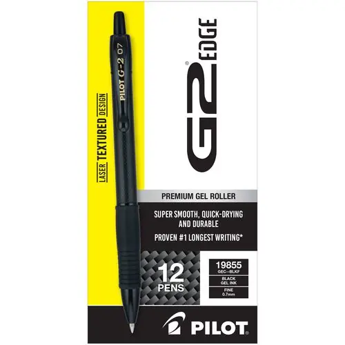 Pilot® G2 Edge Premium Gel Pen, Retractable, Fine 0.7 mm, Black Ink, Black Barrel, Dozen