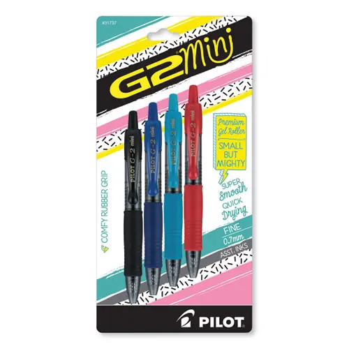 Pilot® G2 Mini Gel Pen, Retractable, Fine 0.7 mm, Assorted Ink and Barrel Colors, 4/Pack