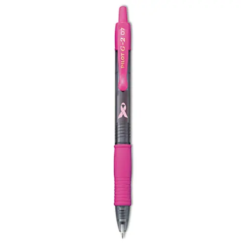 Pilot® G2 Premium Breast Cancer Awareness Gel Pen, Retractable, Fine 0.7 mm, Black Ink, Smoke/Pink Barrel, 2/Pack