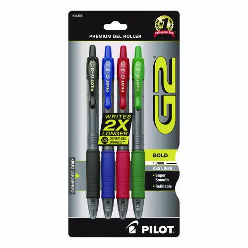 Pilot® G2 Premium Gel Pen, Retractable, Bold Point, 1 mm, Assorted Ink & Barrel Colors, 4/Pack