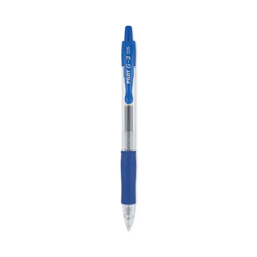 Pilot® G2 Premium Gel Pen, Retractable, Extra-Fine 0.5 mm, Blue Ink, Smoke/Blue Barrel, Dozen