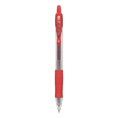 Pilot® G2 Premium Gel Pen, Retractable, Extra-Fine 0.5 mm, Red Ink, Smoke/Red Barrel, Dozen