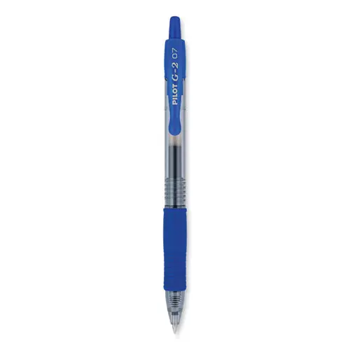 Pilot® G2 Premium Gel Pen, Retractable, Fine 0.7 mm, Blue Ink, Smoke/Blue Barrel, 2/Pack