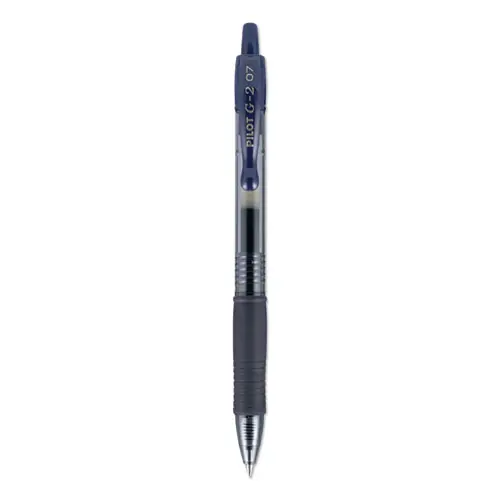 Pilot® G2 Premium Gel Pen, Retractable, Fine 0.7 mm, Navy Blue Ink, Smoke/Blue Barrel, Dozen