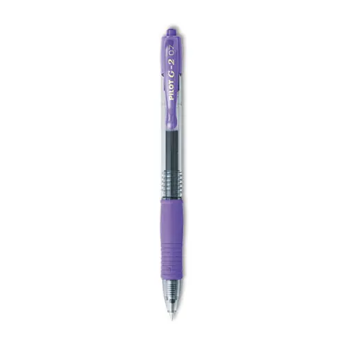 Pilot® G2 Premium Gel Pen, Retractable, Fine 0.7 mm, Purple Ink, Smoke/Purple Barrel, Dozen