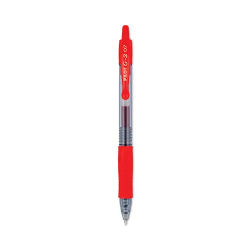 Pilot® G2 Premium Gel Pen, Retractable, Fine 0.7 mm, Red Ink, Smoke/Red Barrel, Dozen