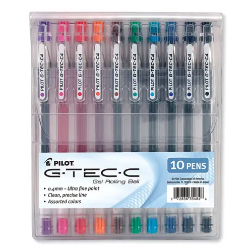 Pilot® G-TEC-C Ultra Gel Pen, Ultra-Fine 0.4 mm, Assorted Ink & Barrel Colors, 10/Pack, with Storage Pouch