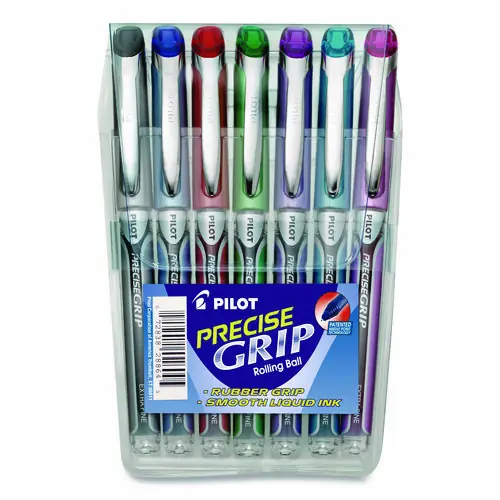 Pilot® Precise Grip Rollerball Pen, Extra-Fine 0.5 mm, Assorted Ink & Barrel Colors, 7/Pack
