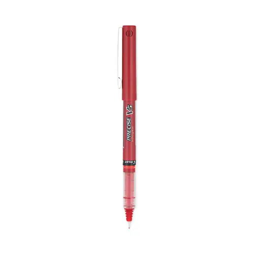 Pilot® Precise V5 Rollerball Pen, Stick, Extra-Fine 0.5 mm, Red Ink, Red/Clear Barrel, Dozen