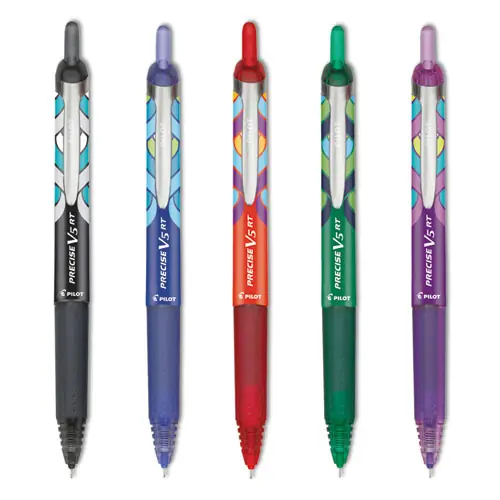 Pilot® Precise V5RT Deco Peacock Pattern Rollerball Pen, Retractable, Extra-Fine 0.5 mm, Assorted Ink and Barrel Colors, 5/Pack