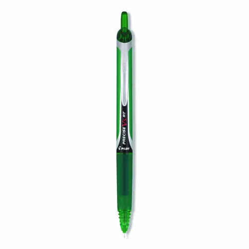 Pilot® Precise V5RT Rollerball Pen, Retractable, Extra-Fine 0.5 mm, Green Ink, Green/Silver Barrel