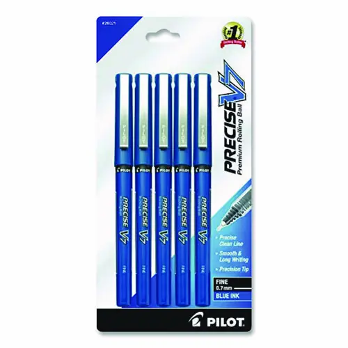 Pilot® Precise V7 Rollerball Pen, Fine Point, 0.7 mm, Blue Ink, 5-Pack