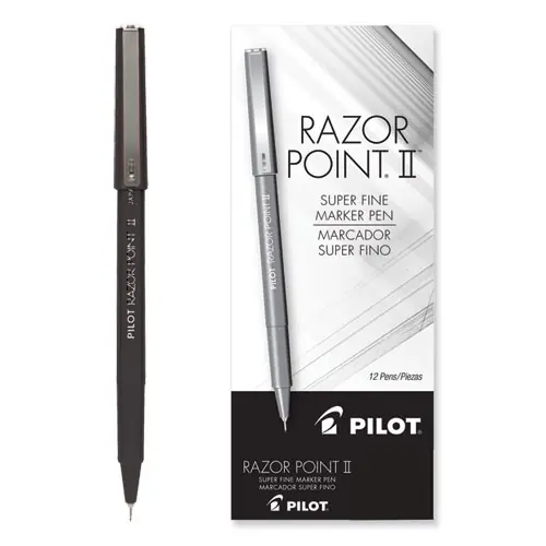 Pilot® Razor Point Fine Line Porous Point Pen, Extra-Fine 0.3 mm, Black Ink, Black Barrel, Dozen