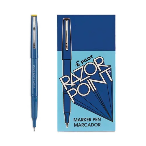 Pilot® Razor Point Fine Line Porous Point Pen, Extra-Fine 0.3 mm, Blue Ink, Blue Barrel, Dozen