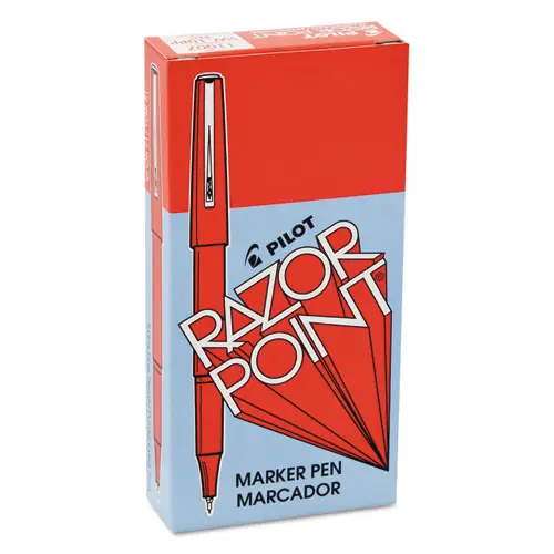 Pilot® Razor Point Fine Line Porous Point Pen, Extra-Fine 0.3 mm, Red Ink, Red Barrel, Dozen