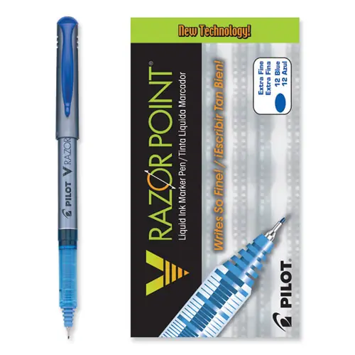 Pilot® V Razor Point Liquid Ink Porous Point Pen, Extra-Fine 0.5 mm, Blue Ink, Dozen