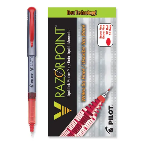 Pilot® V Razor Point Liquid Ink Porous Point Pen, Extra-Fine 0.5 mm, Red Ink, Gray/Translucent Red Barrel, Dozen