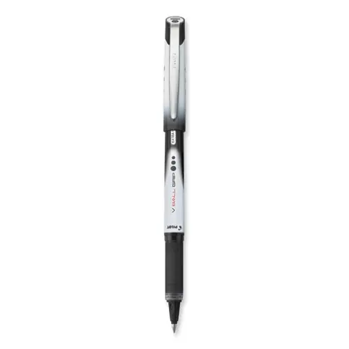 Pilot® VBall Grip Liquid Ink Rollerball Pen, Extra-Fine 0.5 mm, Black Ink, Black/White Barrel, Dozen