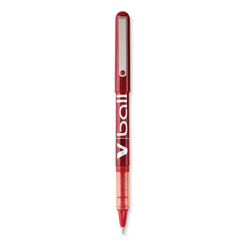 Pilot® VBall Liquid Ink Rollerball Pen, Extra-Fine 0.5 mm, Red Ink, Red/Clear Barrel, Dozen
