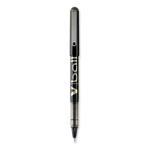 Pilot® VBall Liquid Ink Rollerball Pen, Fine 0.7 mm, Black Ink, Black/Clear Barrel, Dozen