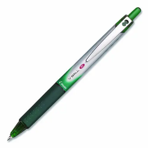Pilot® VBall RT Liquid Ink Rollerball Pen, Retractable, Fine 0.7 mm, Green Ink, Green/White Barrel
