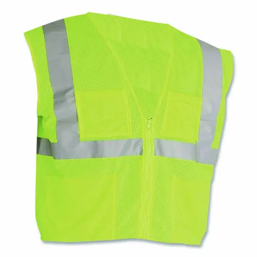 PIP ANSI Class 2 Four Pocket Zipper Safety Vest, Polyester Mesh, 4X-Large, Hi-Viz Lime Yellow