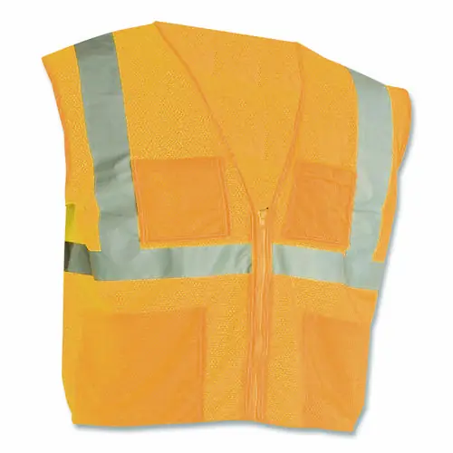 PIP ANSI Class 2 Four Pocket Zipper Safety Vest, Polyester Mesh, Large, Hi-Viz Orange