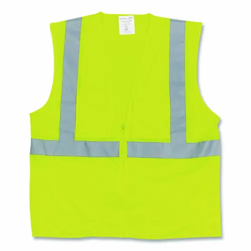 PIP ANSI Class 2 Two-Pocket Zipper Mesh Safety Vest, 2X-Large, Hi-Viz Lime Yellow