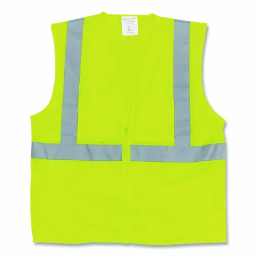 PIP ANSI Class 2 Two-Pocket Zipper Mesh Safety Vest, Hi-Viz Lime Yellow, Large