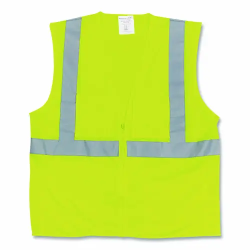 PIP ANSI Class 2 Two-Pocket Zipper Mesh Safety Vest, X-Large, Hi-Viz Lime Yellow