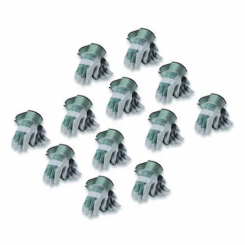 PIP Bronze Series Leather/Fabric Work Gloves, Medium (Size 8), Gray/Green, 12 Pairs