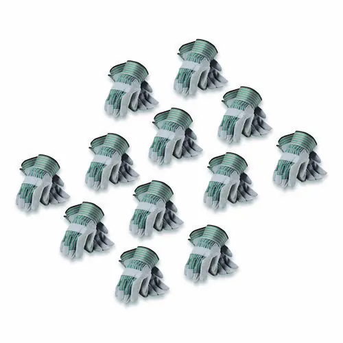 PIP Bronze Series Leather/Fabric Work Gloves, Small (Size 7), Gray/Green, 12 Pairs