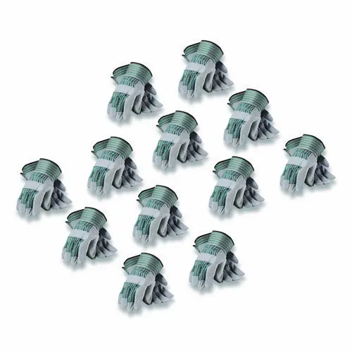 PIP Bronze Series Leather/Fabric Work Gloves, X-Large (Size 10), Gray/Green, 12 Pairs