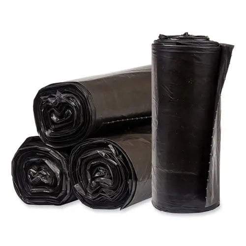 Pitt Plastics Eco Strong Plus Can Liners, 40 gal, 1.35 mil, 40" x 46", Black, Perforated Roll, 100/Carton