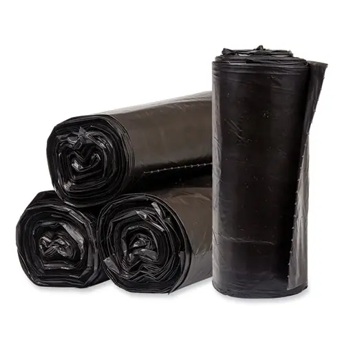 Pitt Plastics Eco Strong Plus Can Liners, 40 gal, 1.7 mil, 40" x 46", Black, Perforated Roll, 100/Carton