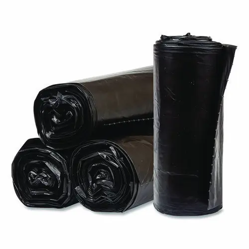 Pitt Plastics Eco Strong Plus Can Liners, 60 gal, 1.35 mil, 38" x 58", Black, Perforated Roll, 100/Carton