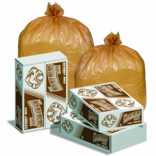 Pitt Plastics The Buff Bag Can Liner, 60 gal, 0.75 mil, 38 x 58, Buff, Flat Pack, 100/Carton