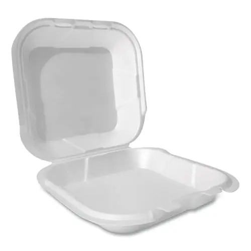 Plastifar Foam Hinged Lid Container, Secure Two Tab Latch, White, 8 x 8.56 x 2.76, 200 Containers