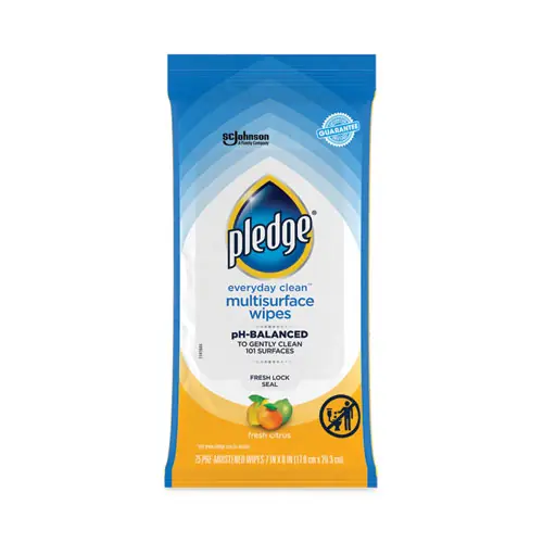 Pledge® Multi-Surface Cleaner Wet Wipes, Fresh Citrus, White, 25 Wipes