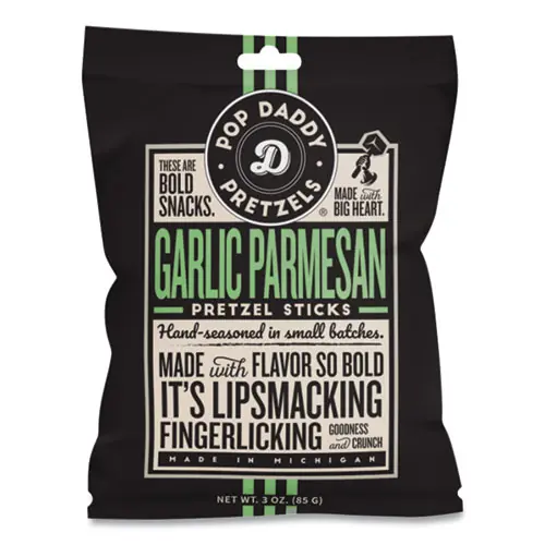 Pop Daddy Garlic Parmesan Pretzel Sticks, 3 oz Bag, 15/Carton