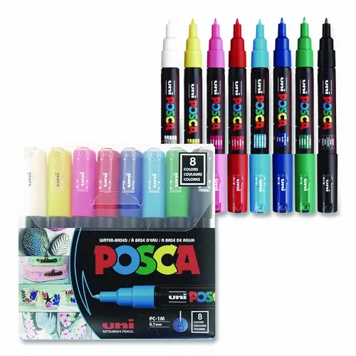POSCA™ Water-Based Paint Markers, Extra-Fine Bullet Tip, Assorted Colors, 8/Pack