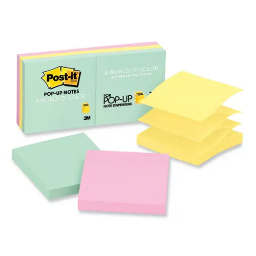 Post-it® Dispenser Notes Original Pop-up Refill, 3" x 3", Beachside Cafe Collection Colors, 100 Sheets per Pad, 6 Pads per Pack