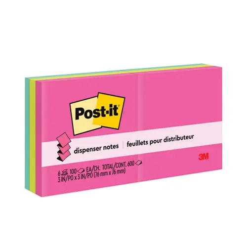 Post-it® Dispenser Notes Original Pop-up Refill, 3" x 3", Poptimistic Collection Colors, 100 Sheets/Pad, 6 Pads/Pack