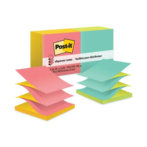 Post-it® Dispenser Notes Original Pop-up Refill, Poptimistic Collection, 3" x 3", 12 Pads, 100 Sheets/Pad, Alternating Colors