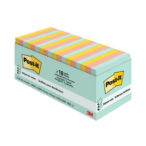 Post-it® Dispenser Notes Original Pop-up Refill Cabinet Pack, Beachside Cafe Collection, 3" x 3", 100 Sheets per Pad, 18 Pads