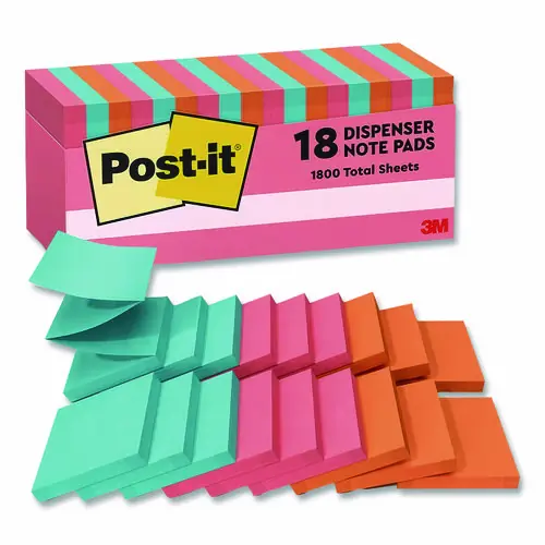Post-it® Dispenser Notes Original Pop-up Refill Cabinet Pack, Poptimistic Collection Colors, 3" x 3", 100 Sheets/Pad, 18 Pads/Pack