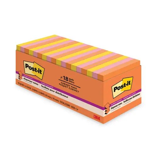 Post-it® Dispenser Notes Super Sticky Pop-up Note Refill, 3" x 3", Energy Boost Collection, 90 Sheets per Pad, 18 Pads